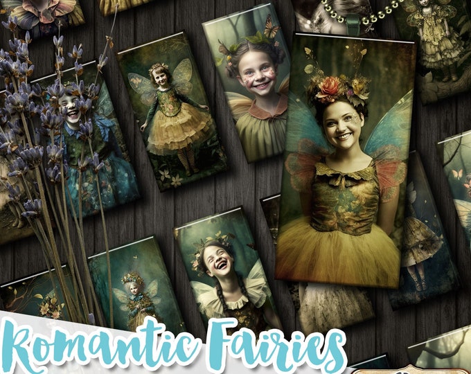 ROMANTIC FAIRIES printable domino pendants | sheet digital images | romantic children pendant | flower chic vintage | instant download do164