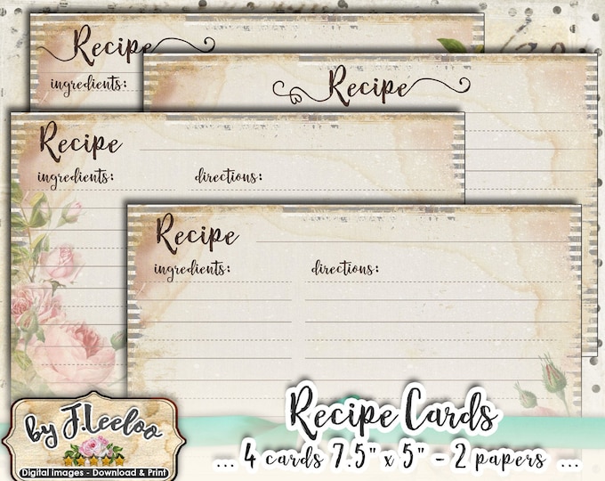 RECIPE CARDS editable printable kitchen organization cookbook vintage crafting paper instant download Digital collage sheet printable pp463