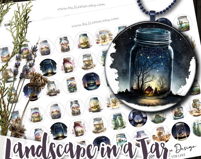 LANDSCAPE in a JAR 1 inch printable magical places romantic forest home mountain desert pendant magnet and craft instant download diy tn646
