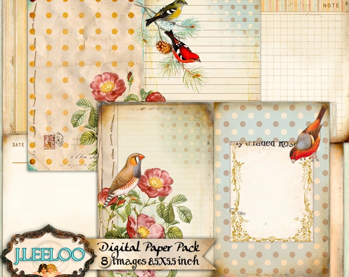 BIRDS PAPERS diary 8.5x11 inch journal kit crafting background ephemera scrapbook instant download printable pp277