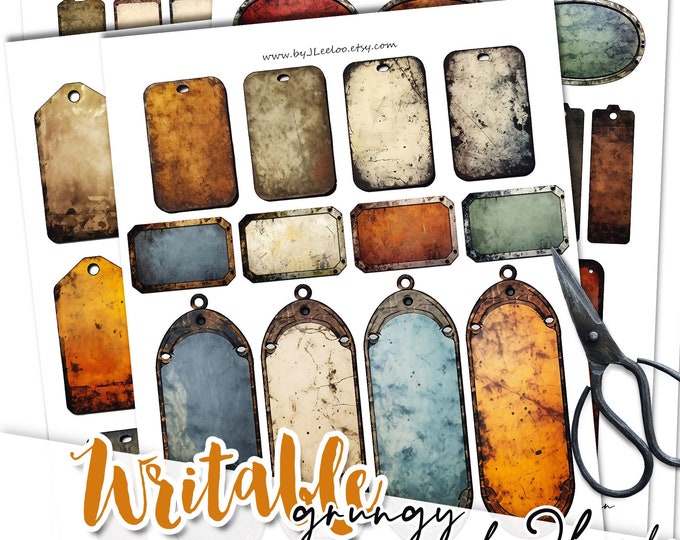 GRUNGY WRITABLE industrial blank label steampunk supplies | Distressed tag ephemera junk journal | masculine images digital collage | tl260