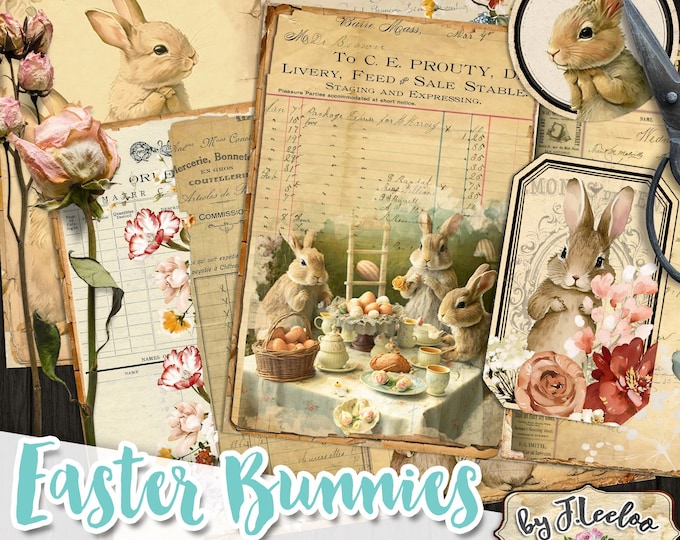 EASTER BUNNIES shabby journal kit cute Beatrix Potter style digital download diy diary planner Peter rabbit scrap ephemera printable pp579