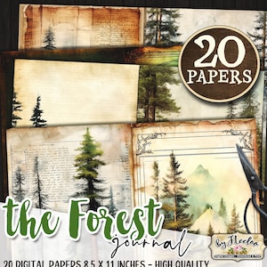 FOREST junk journal kit | watercolor forest scene printable pages | woodland animals digital collage sheet | vintage stationery | pp611