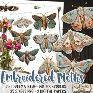 FALENE RICAMATE spille vintage PNG entomologia clipart / tagli vintage stampabili / effimeri farfalle insetti diario spazzatura / cl140