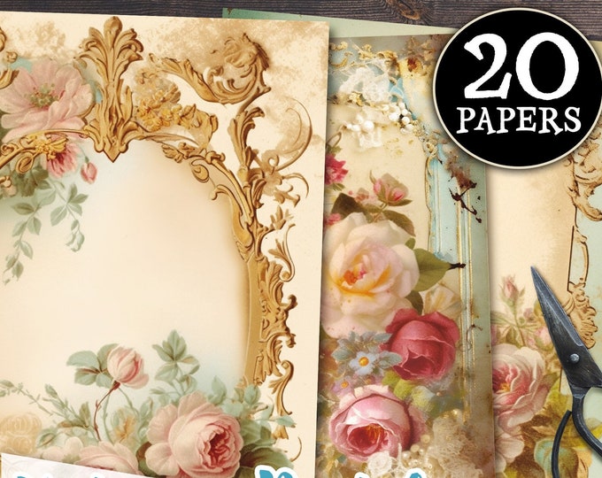 VICTORIAN PASTEL 20 shabby tattered papers | Romantic Junk Journal soft pages | background Distressed card making digital ephemera | pp600