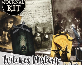 WITCHES MISTERY journal kit junk paper diy vintage scary gothic strange owls crow gothic cards mistery tag craft paper printable diary pp583
