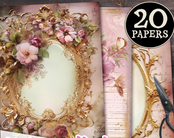 VICTORIAN PINK 20 shabby tattered papers | Romantic Junk Journal pink pages | background Distressed card making digital ephemera | pp599