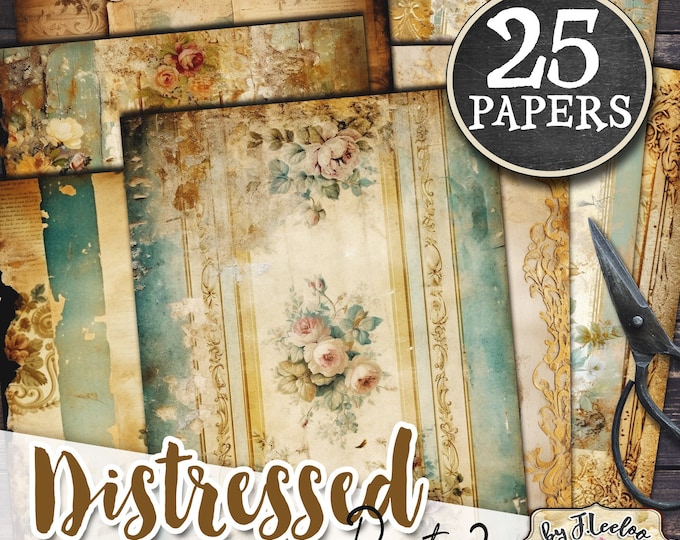 VICTORIAN DISTRESSED 2 french tattered papers | Shabby Chic Junk Journal pages | background Distressed card making digital ephemera | pp603