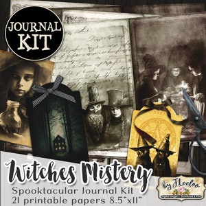 WITCHES MISTERY journal kit junk paper diy vintage scary gothic strange owls crow gothic cards mistery tag craft paper printable diary pp583