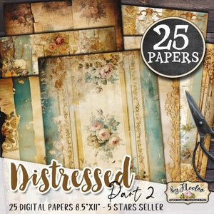 VICTORIAN DISTRESSED 2 papéis franceses esfarrapados | Páginas do Shabby Chic Junk Journal | fundo Cartão desgastado fazendo efêmera digital | pp603