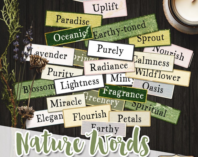NATURE WORDS labels printable positive words | vintage ephemera junk journal diary | instant download images digital collage sheet | tl255