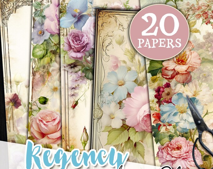REGENCY papers chic / pagine vittoriane shabby Junk Journal / sfondo floreale carta artigianale vintage forniture effimeri digitali / pp620