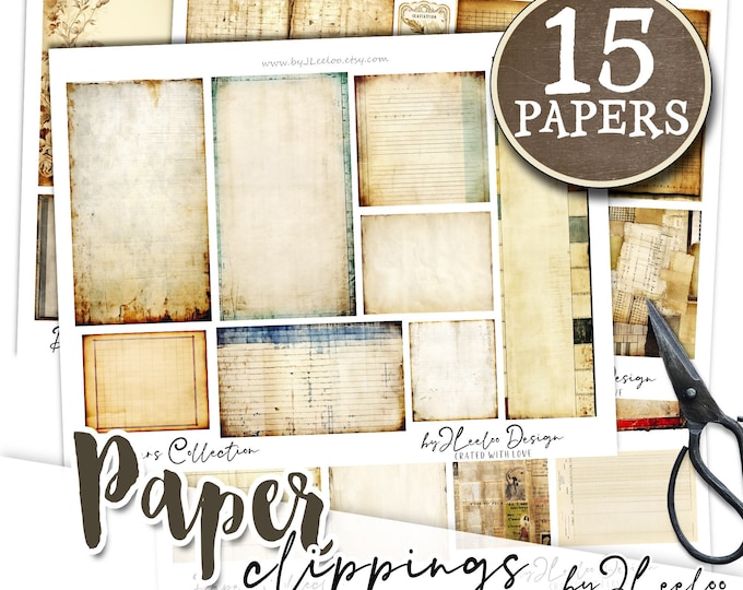 PAPER CLIPPINGS printable for junk journal | ephemera supplies card making collage | printable paper bundle vintage stationery | pp623