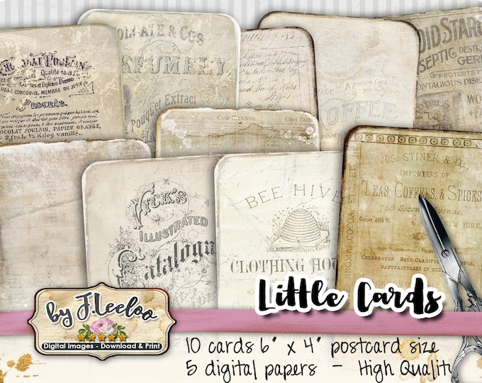 LITTLE CARDS vintage cards for scrapbook editable journal diary art altered instant download Digital collage sheet printable pp502