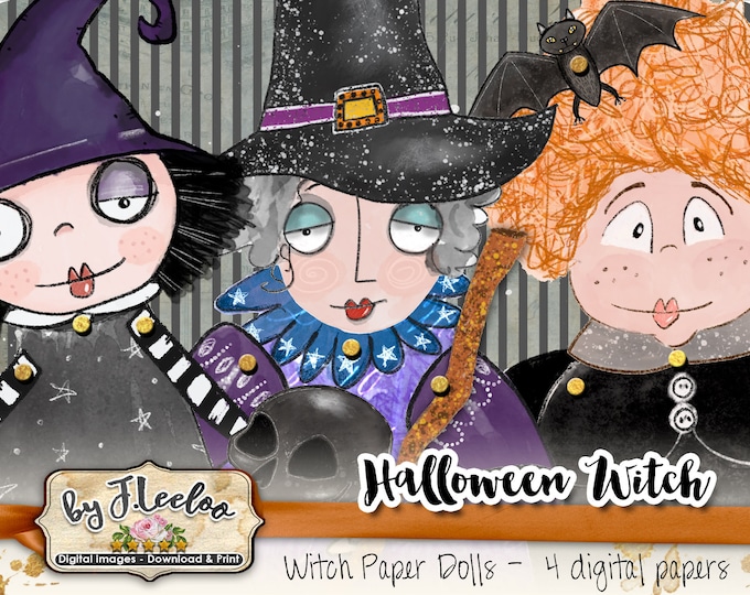 HALLOWEEN WITCH paper dolls hand drawn scary digital altered art Digital collage sheet scrapbook instant download printable pp507