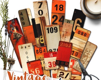 VINTAGE NUMBERS labels printable steampunk industrial supplies | tag vintage ephemera junk journal | masculine digital collage sheet | tl257