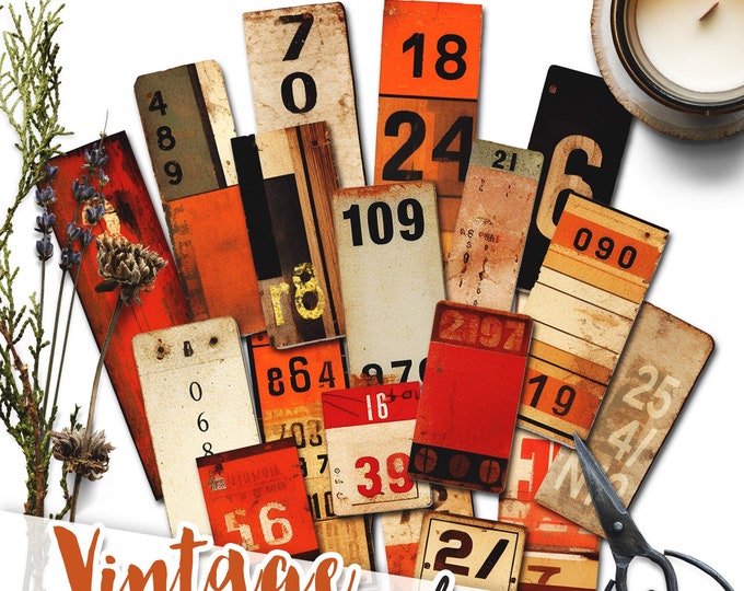 VINTAGE NUMBERS labels printable steampunk industrial supplies | tag vintage ephemera junk journal | masculine digital collage sheet | tl257