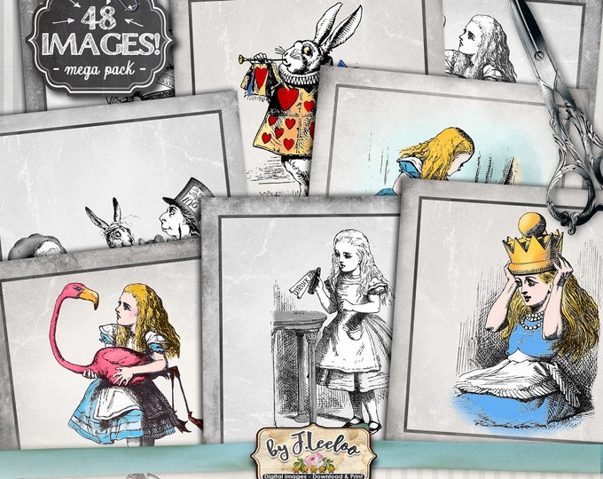 ALICE n GRAY digital collage 4x4 inch square coaster greeting cards card making button magnets instant download printable qu525