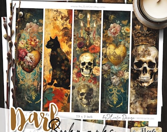 DARK BOOKMARKS printable scary dirty paper | card making junk journal | mixed media journal supplies | halloween card journaling art - bm113