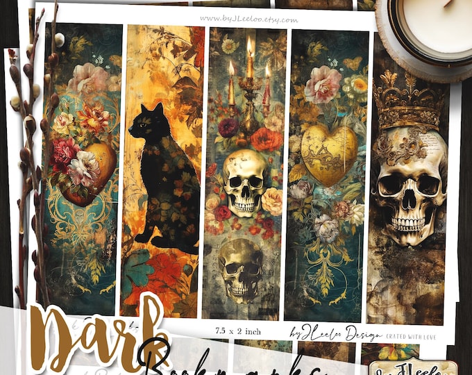 DARK BOOKMARKS printable scary dirty paper | card making junk journal | mixed media journal supplies | halloween card journaling art - bm113