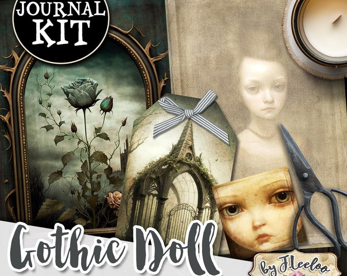 GOTHIC DOLL journal kit junk paper mistery diy vintage scary gothic garden gothic cards mistery tag craft paper printable diary pp580