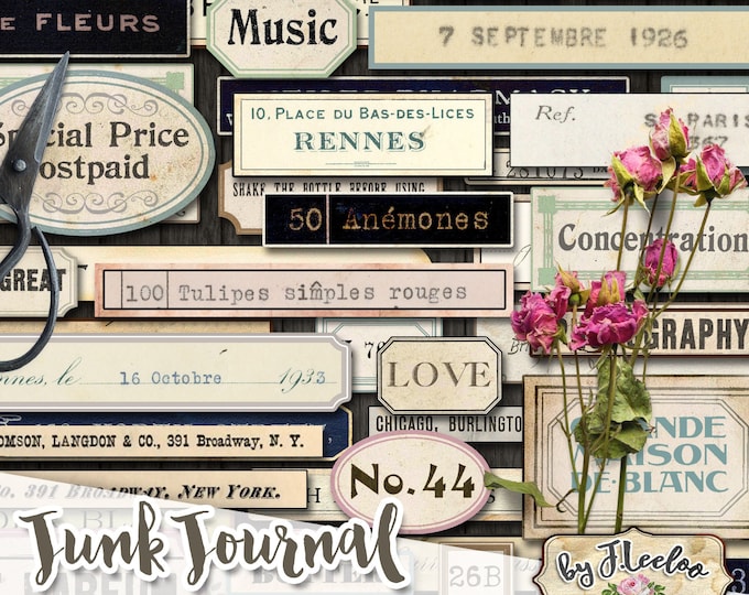 JOURNAL JUNK labels kit printable vintage ephemera diary supplies paper crafts tags instant download digital collage sheet pp566