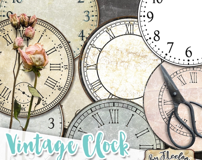 VINTAGE CLOCK 4 inch circle printable vintage jpeg face clock clipart vintage home decor diy paper crafting download digital collage tn639