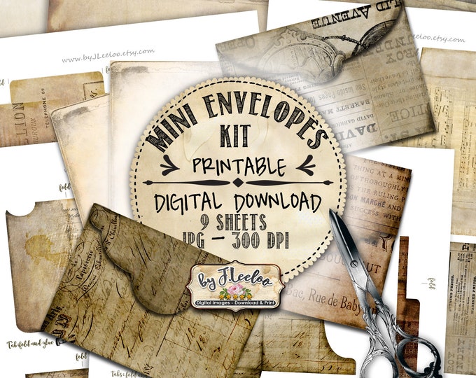 MINI ENVELOPES KIT vintage victorian journal aceo junk diy printable diary collage sheets pp484