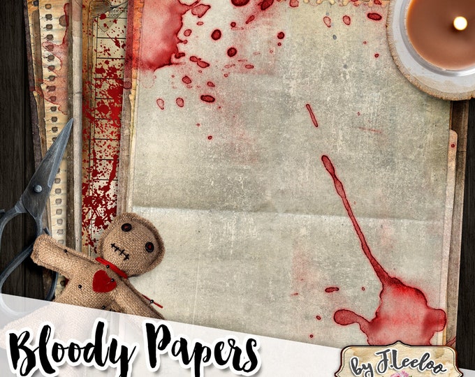 BLOODY PAPERS junk journal | Halloween gothic distressed scrapbook | Digital collage sheet collection background printable diary CU | pp524