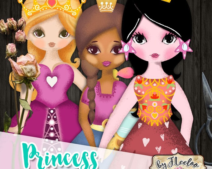 PRINCESS PAPER DOLL 3 digital papers altered art journal page Digital collage sheet scrapbooking jpg instant download printable pp537