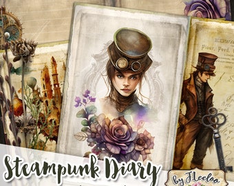 STEAMPUNK DAGBOEK dagboek kit junk papier diy vintage kaarten tags omslag vierkant knutselpapier afdrukbaar dagboek pp578