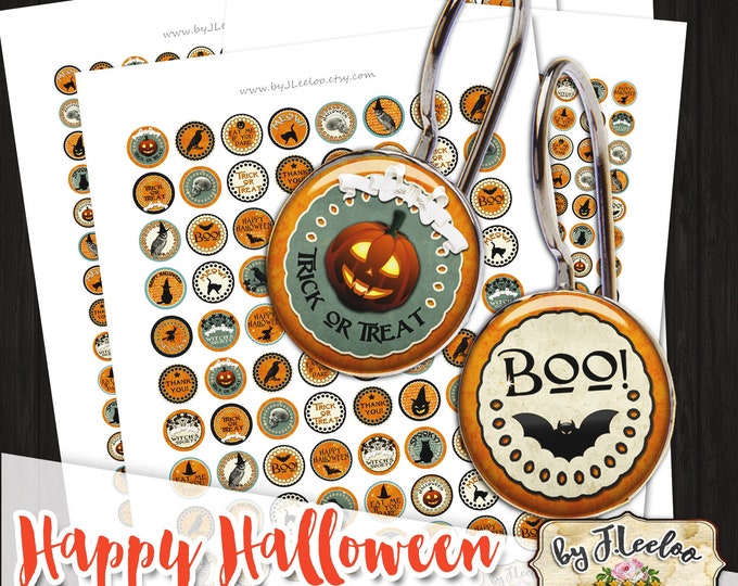 HAPPY HALLOWEEN 12mm 14mm 16mm 18mm 20mm circle sheets earring ring - bat pumpkin black cat gothic scary jewelry - tn621