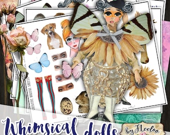 WHIMSICAL DOLLS digital printable collage sheets for junk journal scrapbook cardmaking gluebooks instant download ephemera pack  pp538