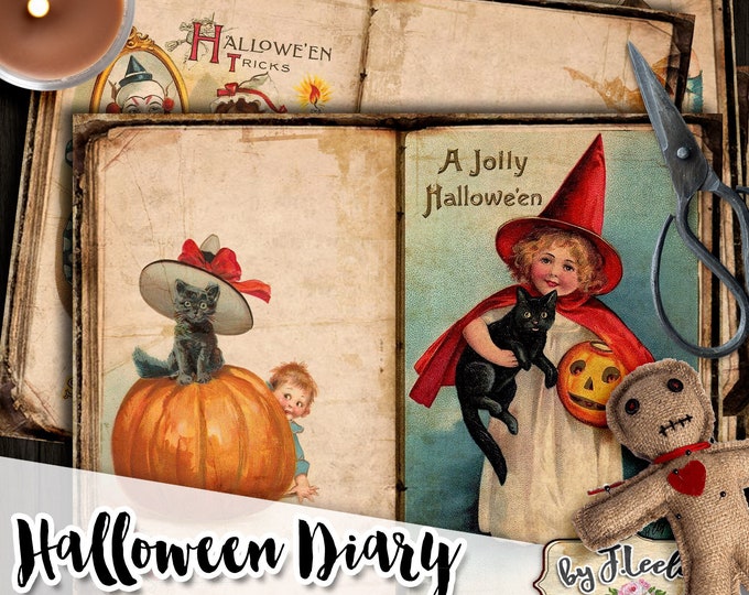 HALLOWEEN DIARY Journal large 8.5x11 inch junk journal crafting journal background scrapbook instant download printable diary pp529