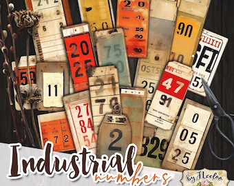 INDUSTRIAL NUMBERS labels printable steampunk supplies | tags vintage ephemera junk journal | masculine images digital collage sheet | tl256