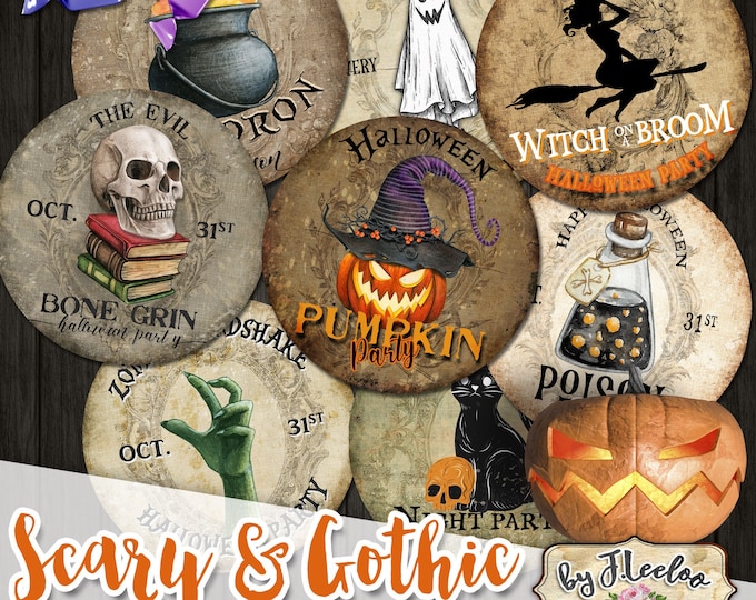 SCARY & GOTHIC 4 inch digital Halloween printable vintage dirty images for coasters scrapbooking diary journal grunge ephemera tn619