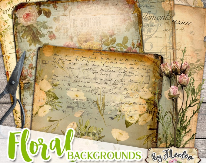 FLORAL BACKGROUNDS Digital Vintage Ephemera for Junk Journals - Grunge Floral Ephemera - Digital Floral Papers Download pp543