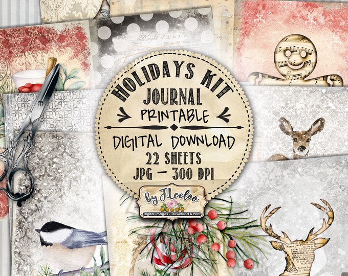 HOLIDAYS KIT journal diy Christmas diary shabby chic vintage printable diary collage sheets pp509