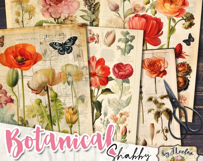 SHABBY BOTANICAL 16 cards for junk journal | Digital shabby chic French style card making diary scrapbook | Ephemera DiY Printable  pp605