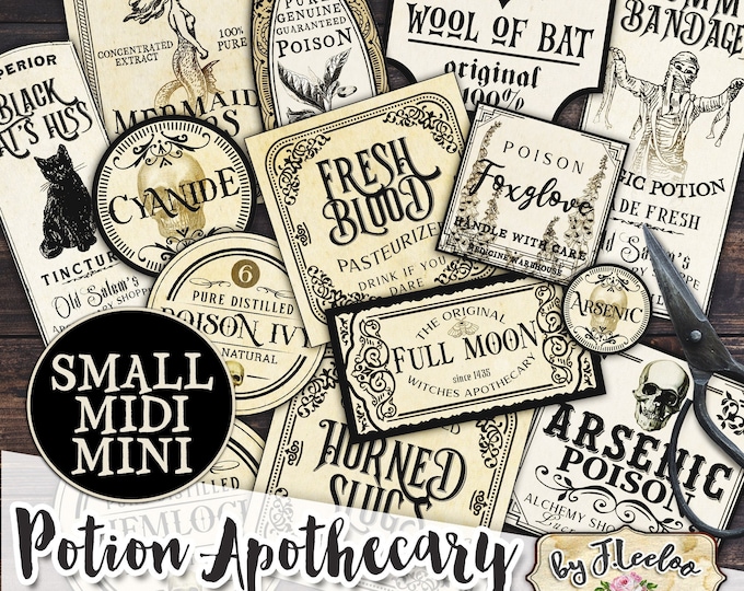 APOTHECARY MINI POTION set .5" .75" 1" printable Halloween bottle jar labels instant download images digital collage sheet tl241