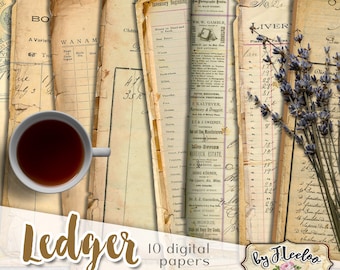 LEDGER Digital Vintage Ephemera for Junk Journals - Grunge diary - Digital scrapbook notebook collage sheet vintage paper download pp546