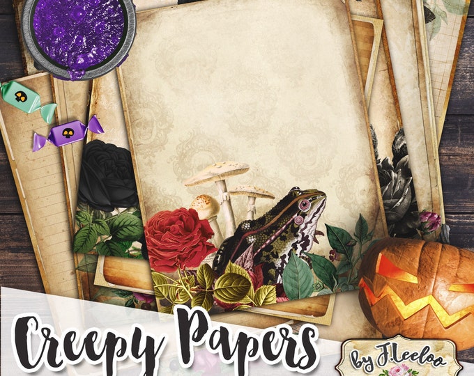 CREEPY PAPERS large 8.5x11 inch Halloween Witches diary spooky junk crafting journal background scrapbook instant download printable pp556