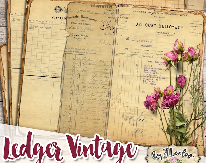 LEDGER VINTAGE journal art half pages | stationery crafting ephemera scrapbook digital collage instant download printable | pp545