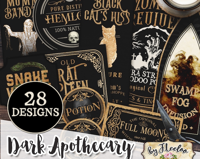 DARK APOTHECARY printable potion poison tags label bottle jar labels Halloween instant download printable images digital collage sheet tl240