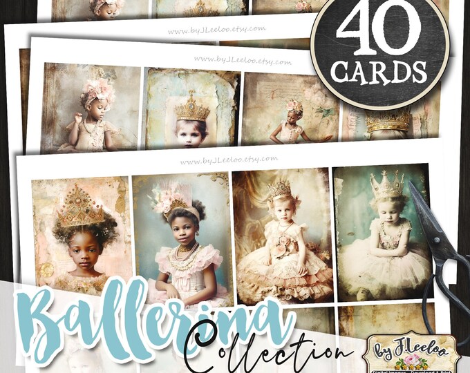 BALLERINA Collection 40 aceo cards | vintage ephemera junk journal | Shabby chic supplies printable | making tattered ballet theme | ac134