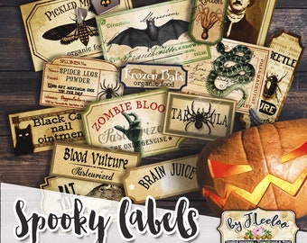 SPOOKY LABELS Vintage Kit Apotheker Hexe Halloween Flasche Junk Journal Aufkleber Trank Gift Etiketten Digitaler Download tl238