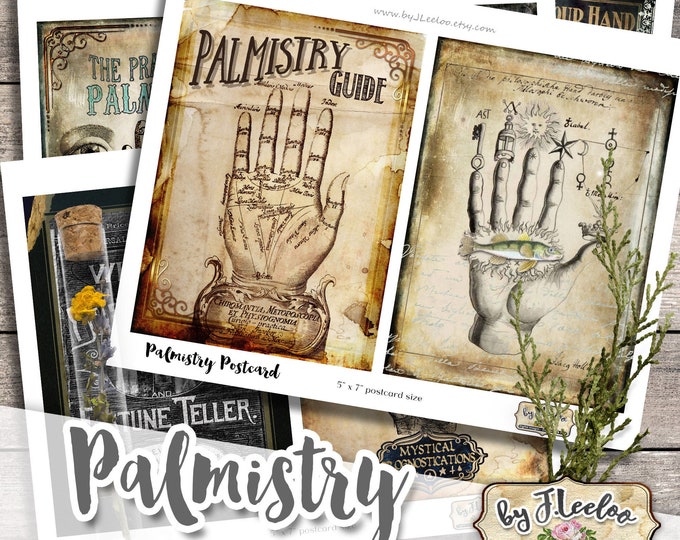 PALMISTRY POSTCARDS 8 backgroundS 5x7 inch Digital collage sheet gothic steampunk diary scrapbook instant download printable pp366