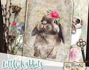 LITTLE RABBITS printable bunnies cards 6 x 4 inch digital sheet ephemera vintage scrapbook instant download pp522