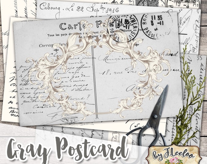 GRAY POSTCARD junk journal french printable ephemera scrapbooking printable collage sheet digital pp541
