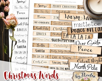 CHRISTMAS WORDS printable altered art words mixed media vintage Art Journaling instant download printable images Christmas saying pp533